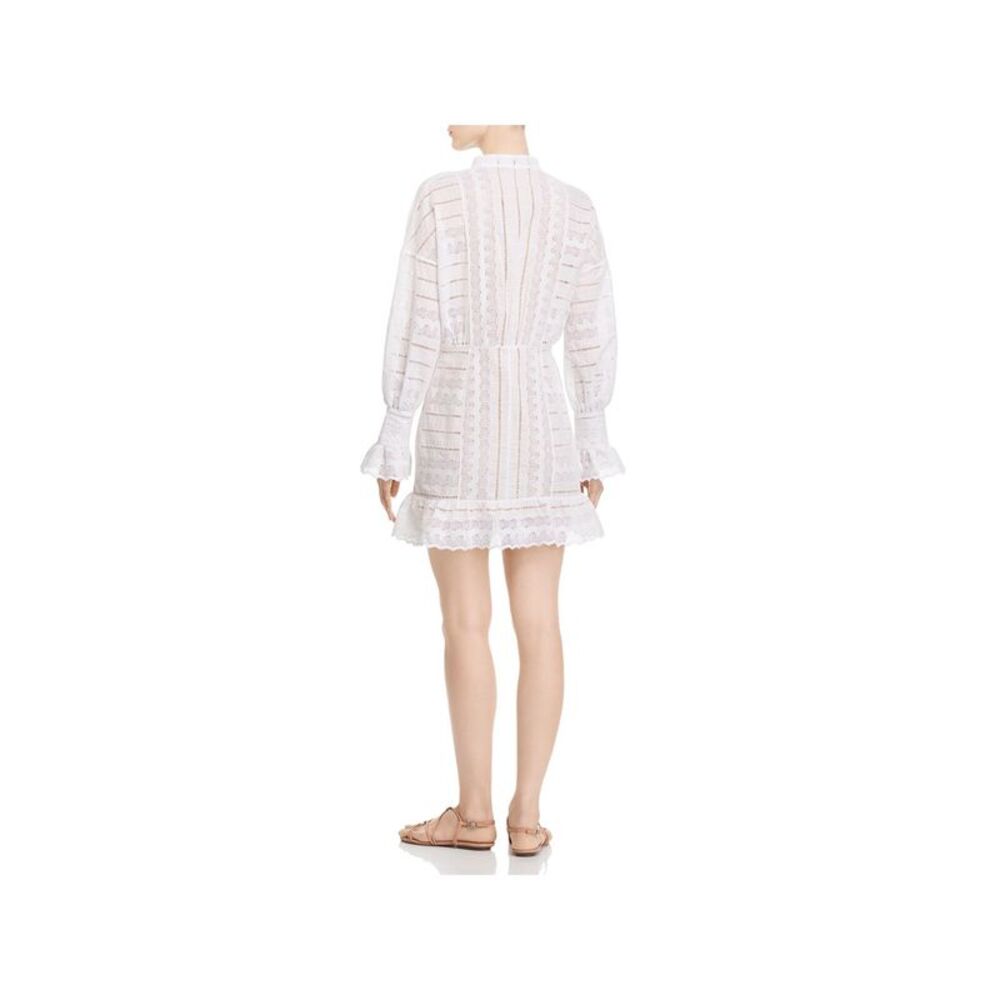 PAPER LONDON Womens White Button Down Long Sleeve Mini Fit + Flare Dress 4 - Picture 2 of 2
